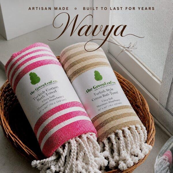 NĀVYA – Luxury Handwoven Bath Towel Set (Pack of 2) | Bestseller Rose Pink & Elegant Beige
