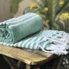 “Nature Green” – Luxe Stripe Towel | AIRDROP SoftTech™ | Handmade Elegance