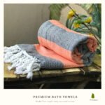 Organic Cotton Bath Towels | Premium Turkish Towels ||  Stripe Goodness ''WaterMelon Grey''