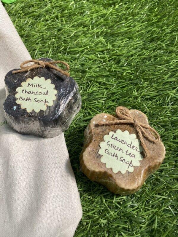 Organic Soap Bar  - 'Milk Charcoal + Lavender Green Tea' Bath Soap ( Pack of 2 ) 100% Vegan