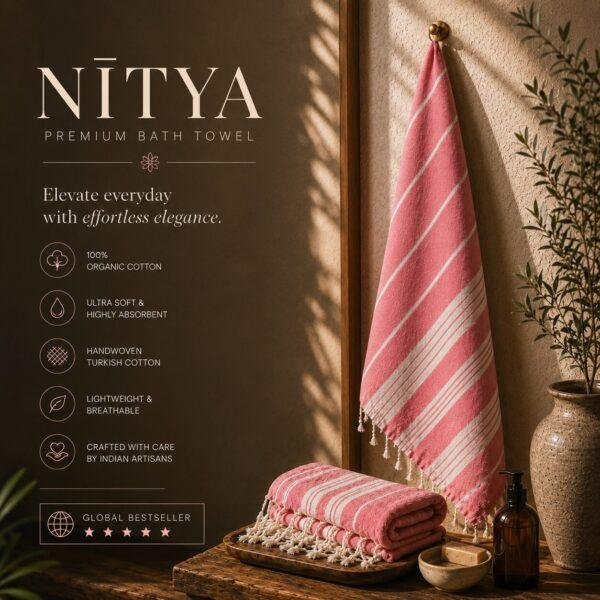 NĪTYA – Luxury Handwoven Bath Towel | Rose Pink